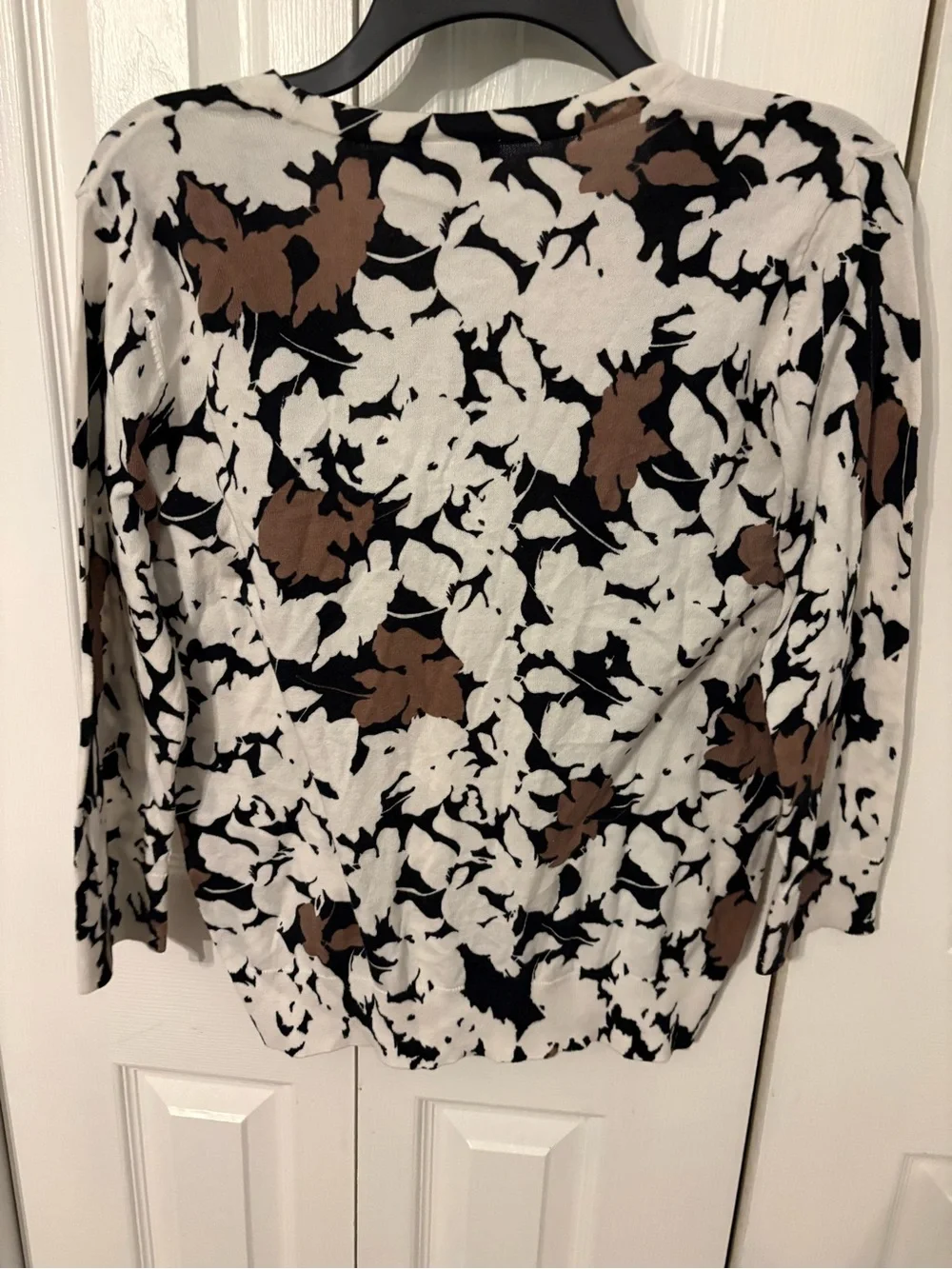 LOFT Black White & Brown Floral V-Neck Cardigan